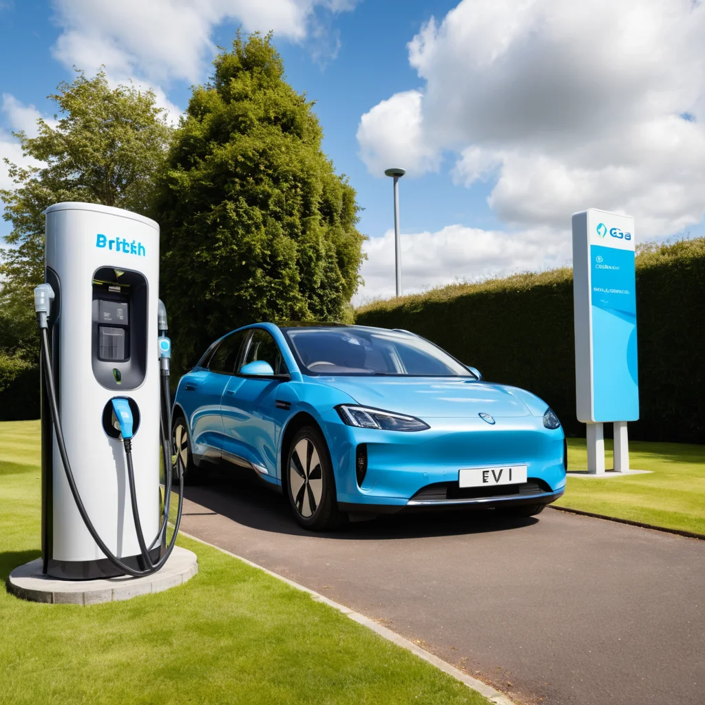 A blue Tesla plugged into an electric charging station, representing the British Gas EV Tariff for sustainable energy use